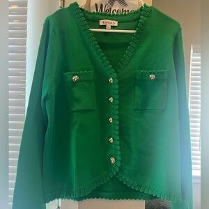 Liz Claiborne Emerald Green V-Neck Button Cardigan